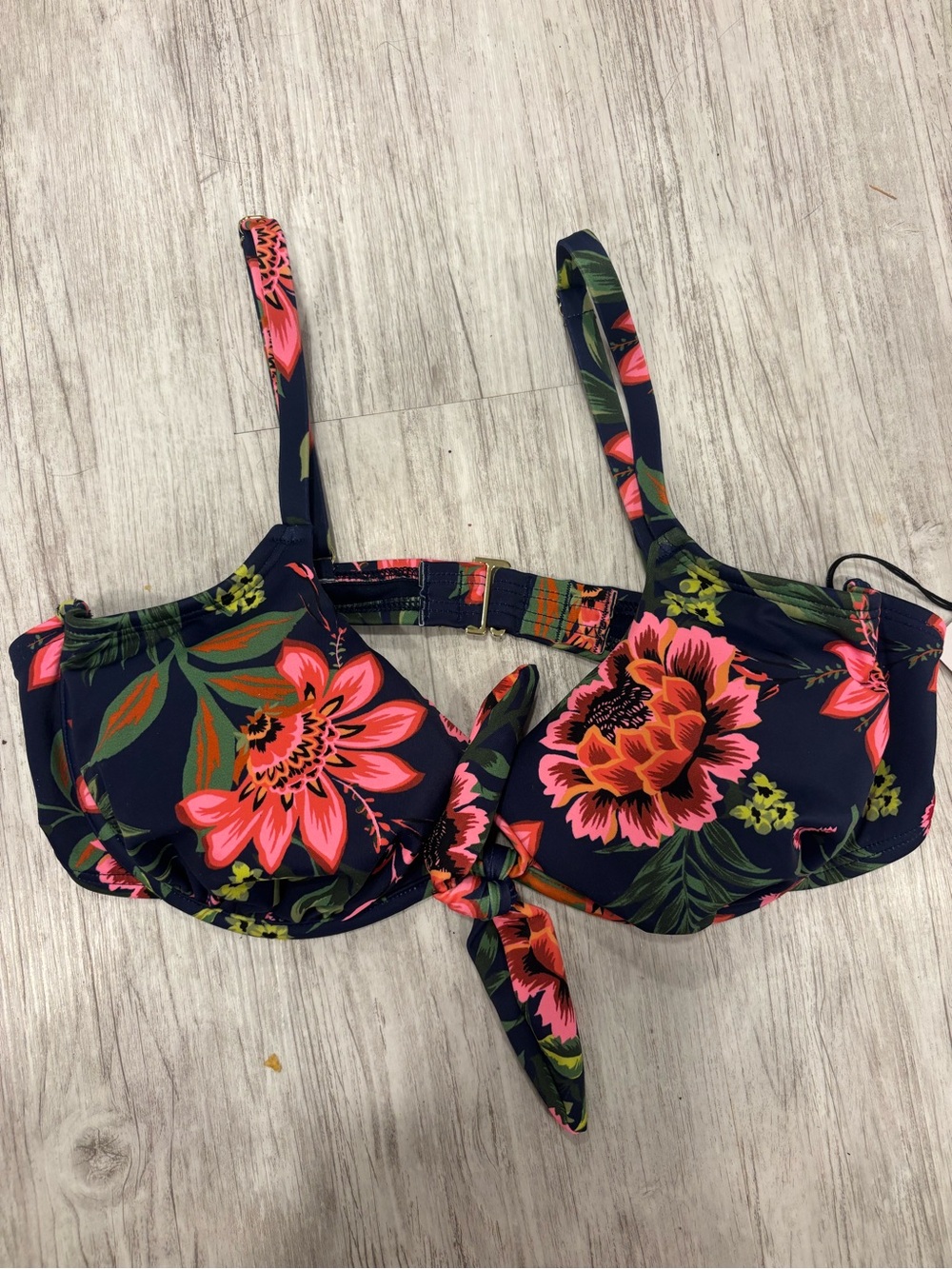 NWT Shade & Shore Navy Floral Tie-Front Bikini Top with Pink & Green Bloom